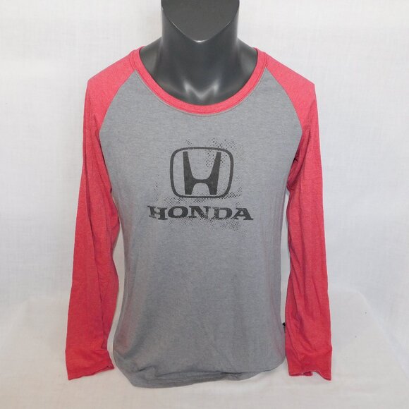 HONDA Spellout Logo Cars Womens XL Red Gray Long Sleeve Raglan Shirt - Picture 1 of 8